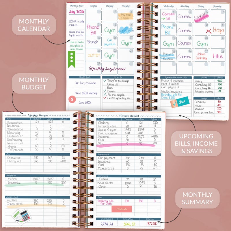 GoGirl Budget Planner & Monthly Bill Organizer â€“ Monthly Financial Book with Pockets. Expense Tracker Notebook Journal, Compact (Rose Gold) - Image 3